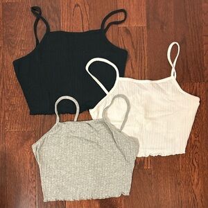 SHEIN Ribbed 3 Pack Crop Tops - Black, White, and Gray